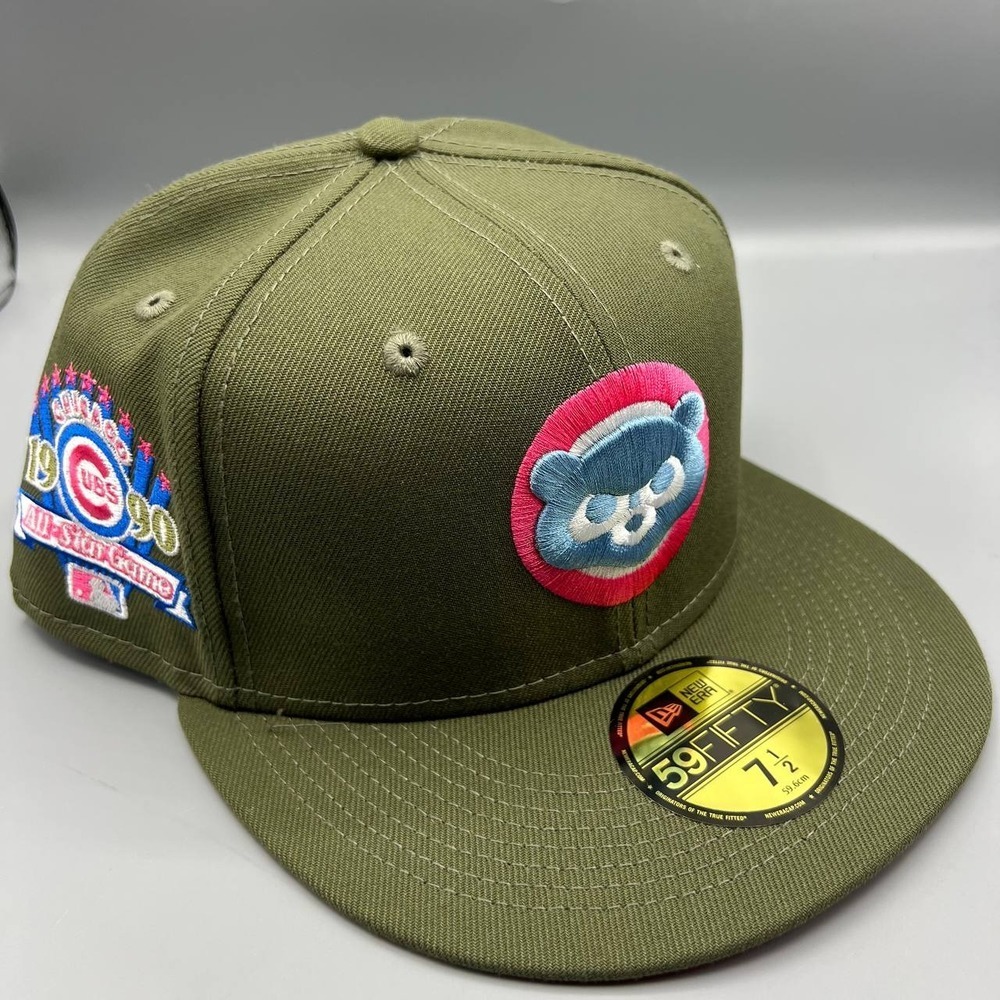Chicago Cubs Hat Men 7 1/2 Green Pink 59Fifty New Era Fitted Cap